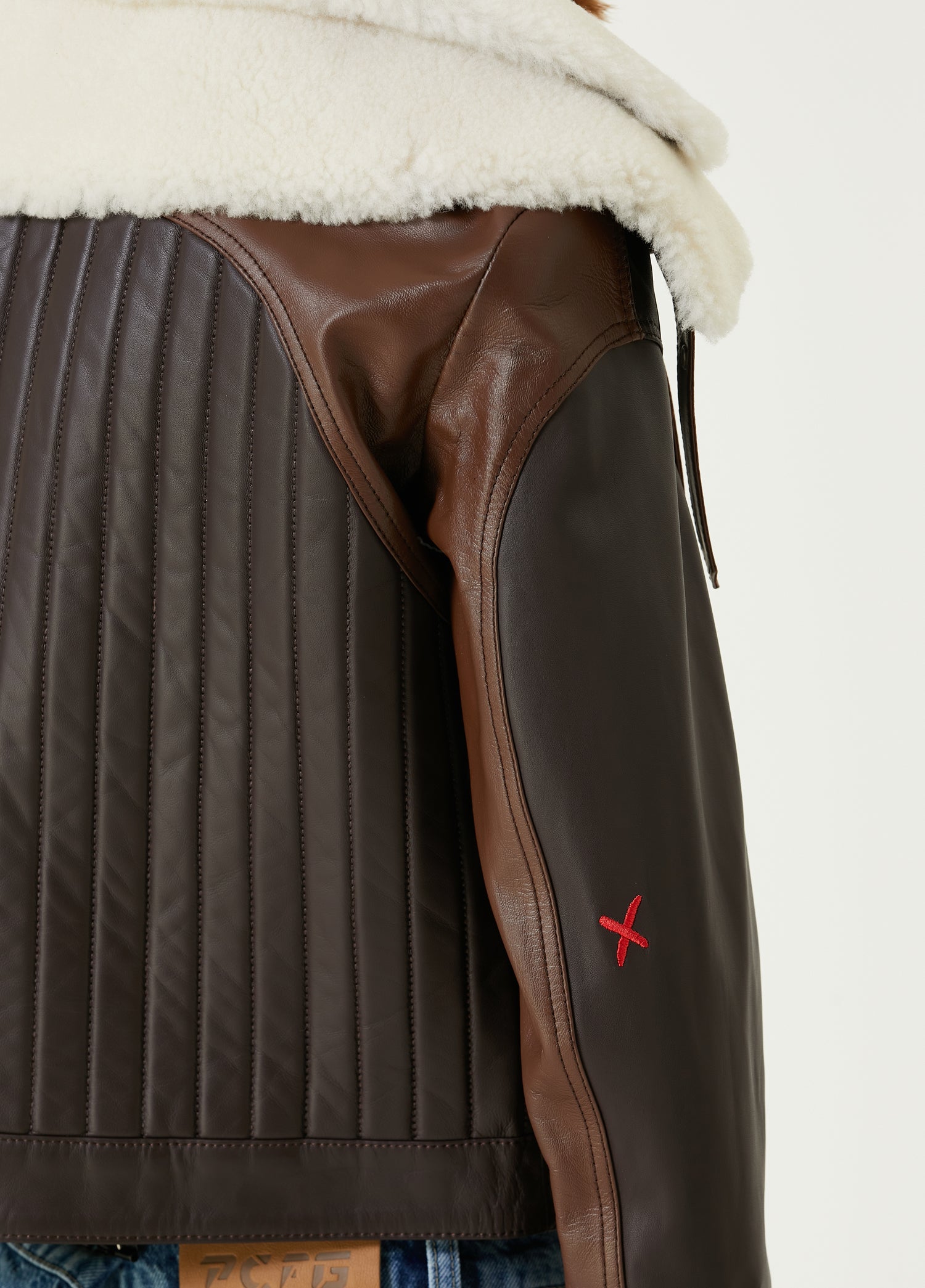 Double Collar Leather Women Jacket - Brown