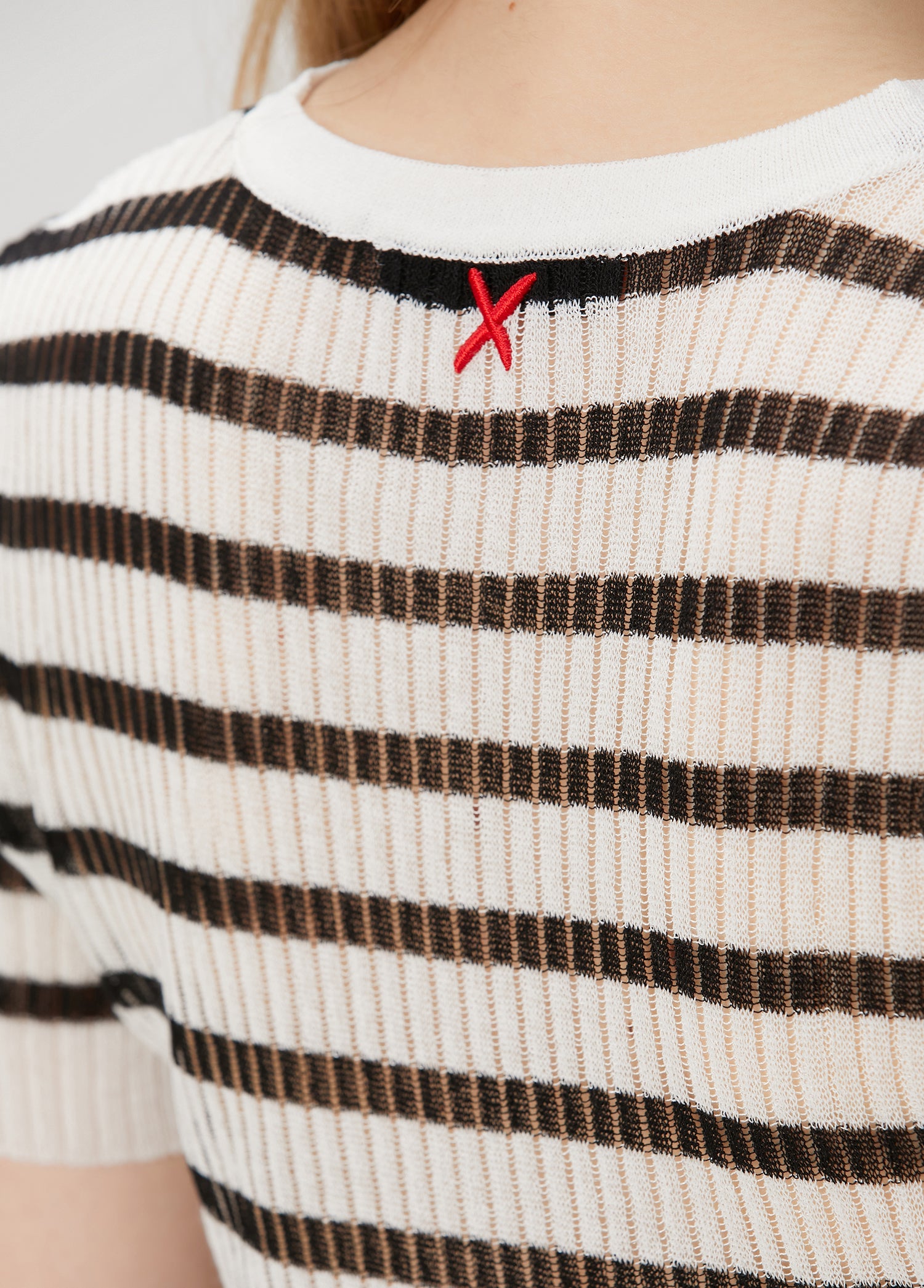 Striped Short Sleeve Knit Top - Jet Black