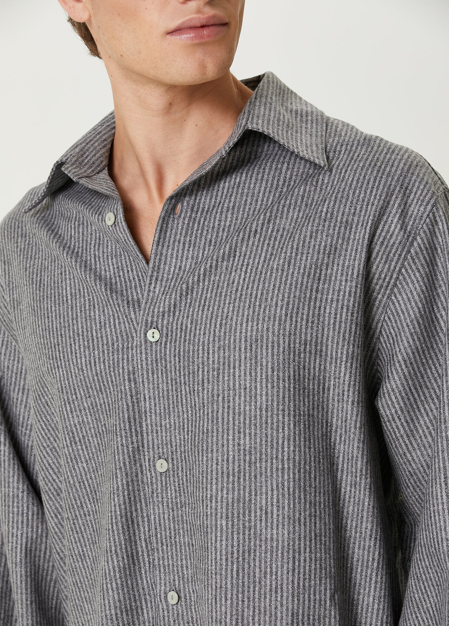 WOOL & CASHMERE BLEND YOUR *ITCH SRTIPED LONG SLEEVE SHIRT - GREY STRIPED