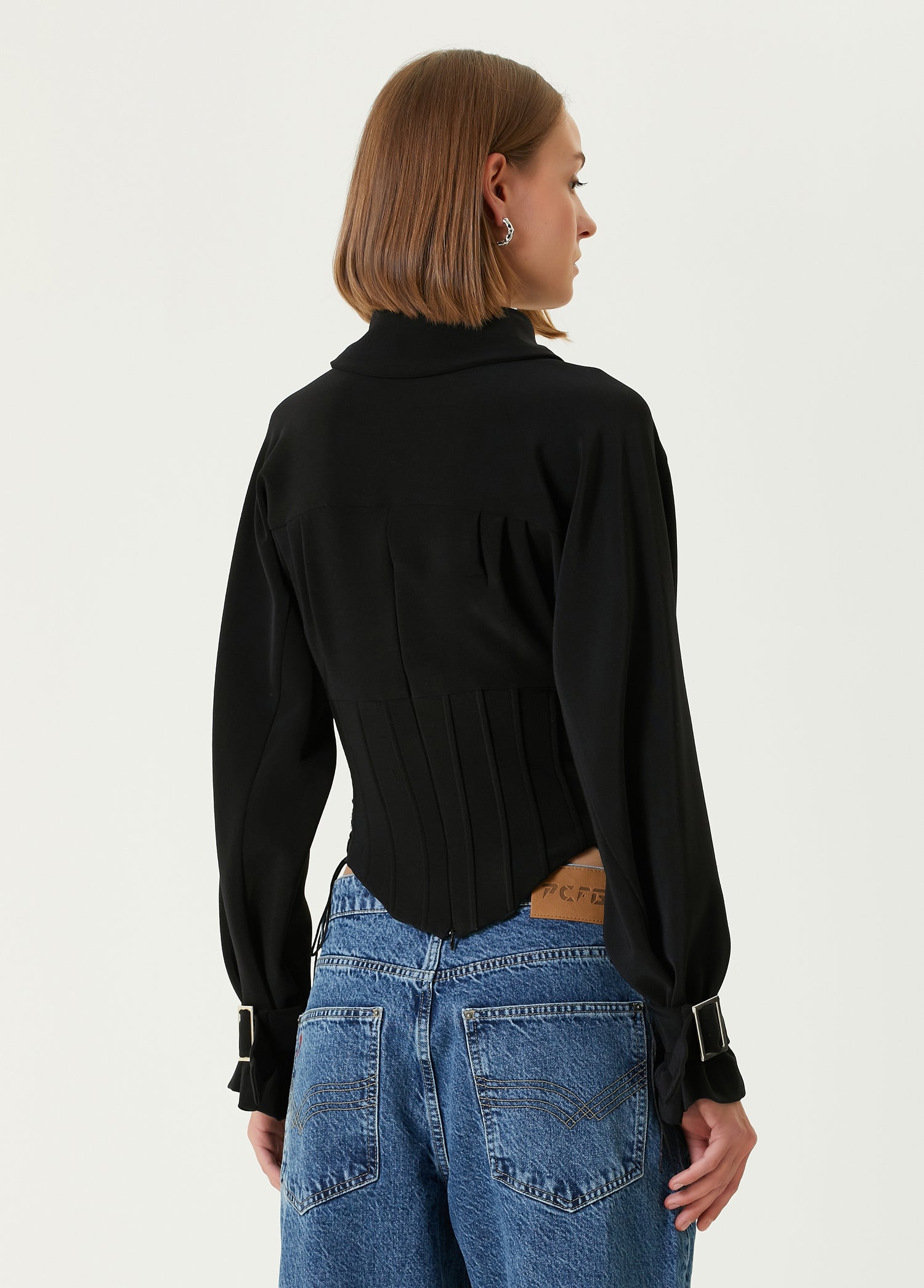 WOOL BLEND YOUR *ITCH CORSET BLOUSE - JET BLACK