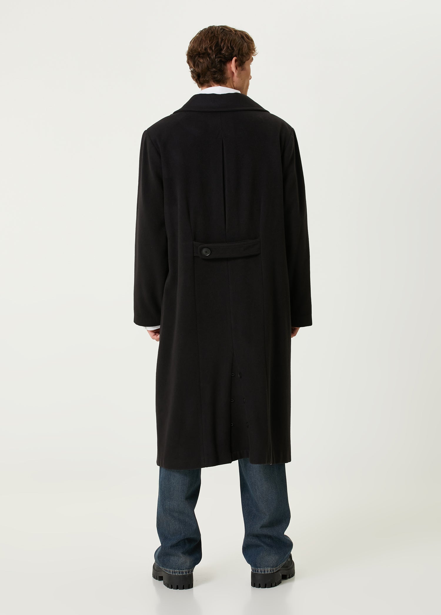 Wool & Cashmere Blend Long Men Coat - Black