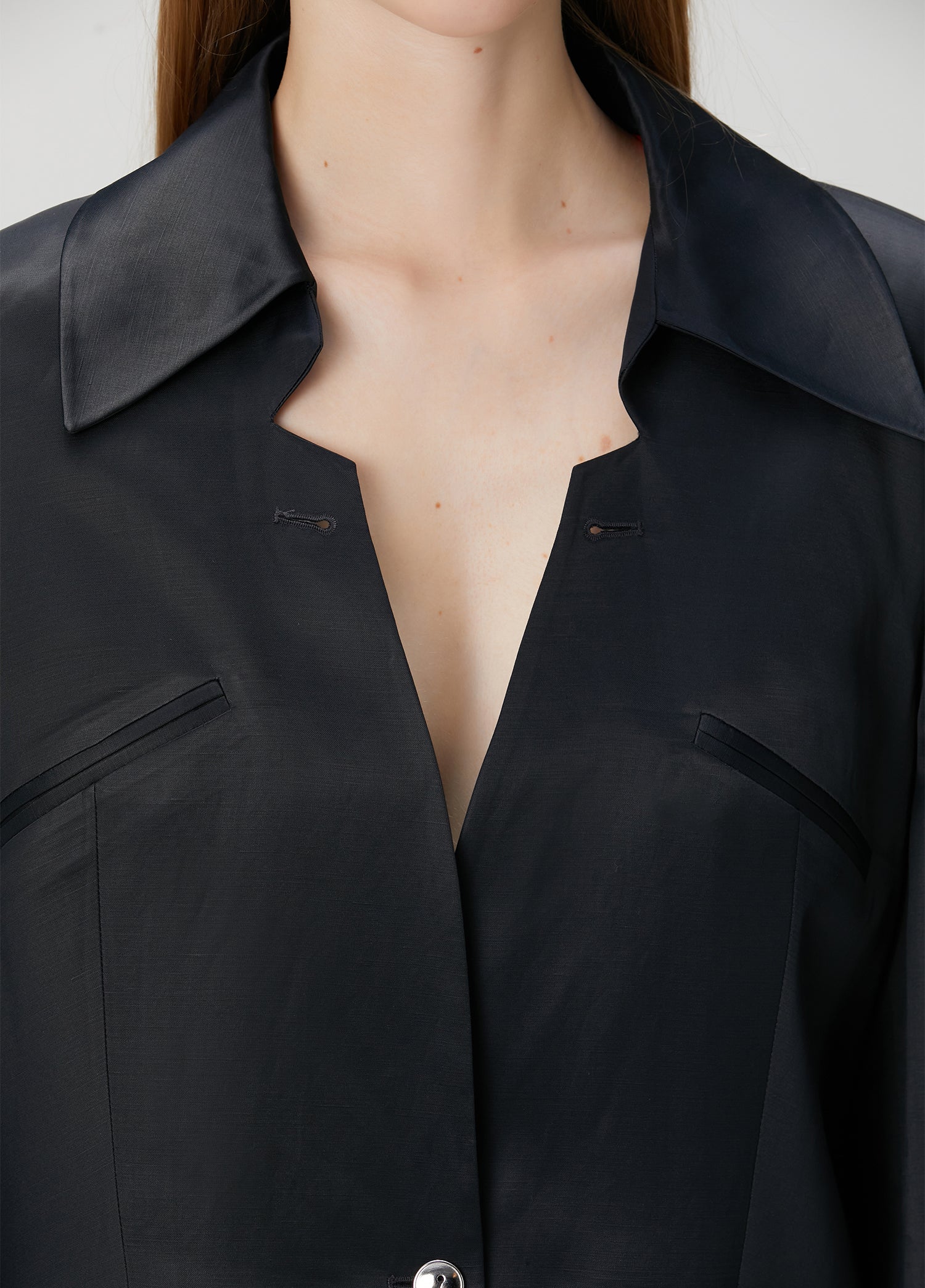 LINEN BLEND WOVEN JACKET - JET BLACK