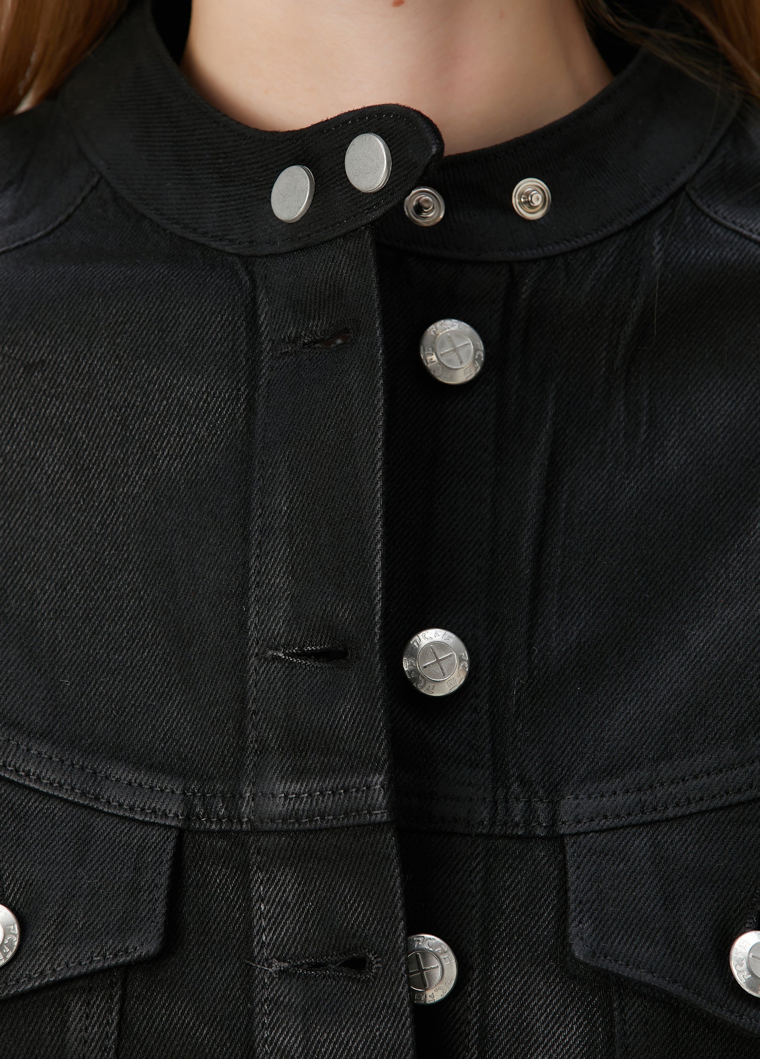 PURE COTTON SHINY COATED WOMEN DENIM JACKET - BLACK