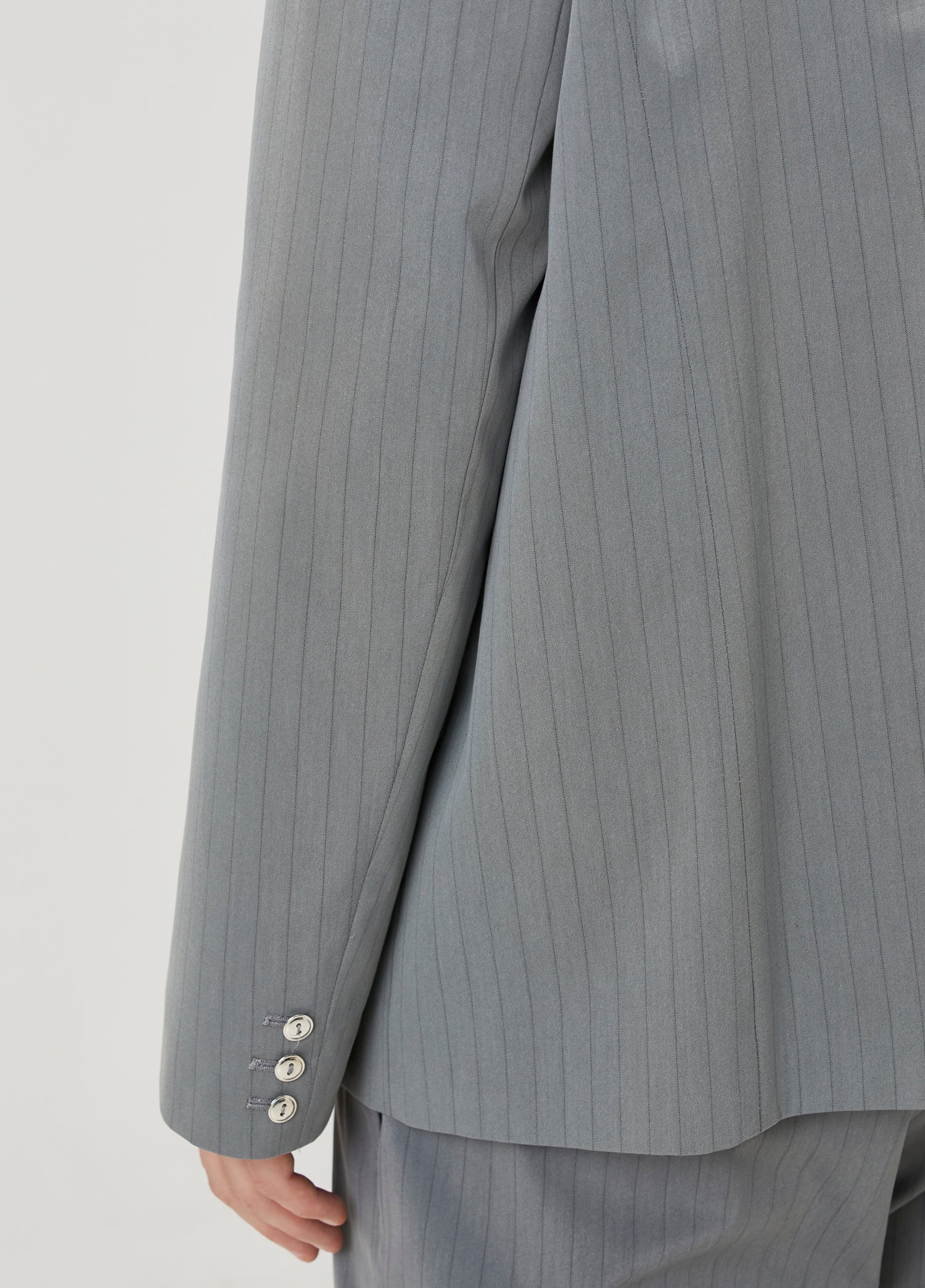 COTTON BLEND STRIPED WOVEN BLAZER JACKET