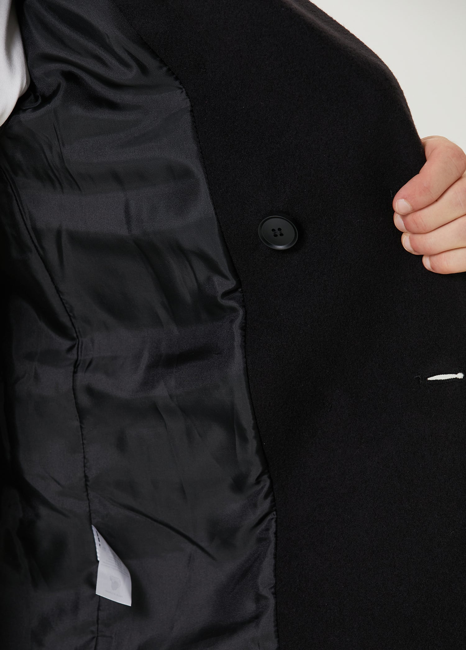 Wool & Cashmere Blend Double Breasted Men Coat - Black