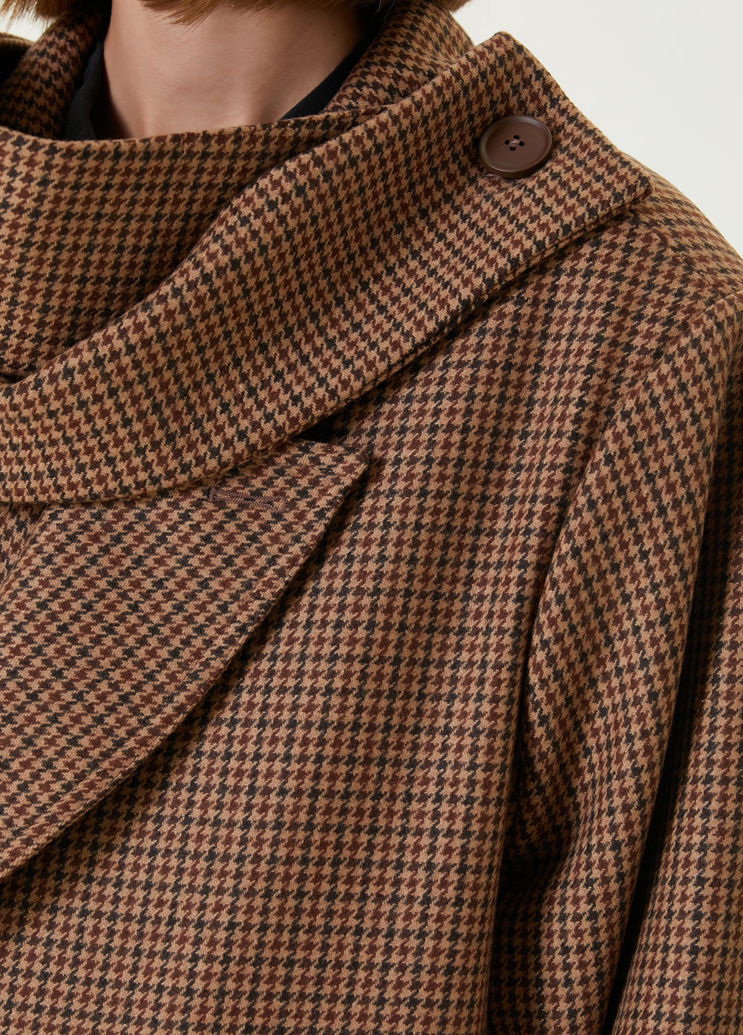 Wool & Cashmere Blend Houndstooth Long Men Coat - Brown