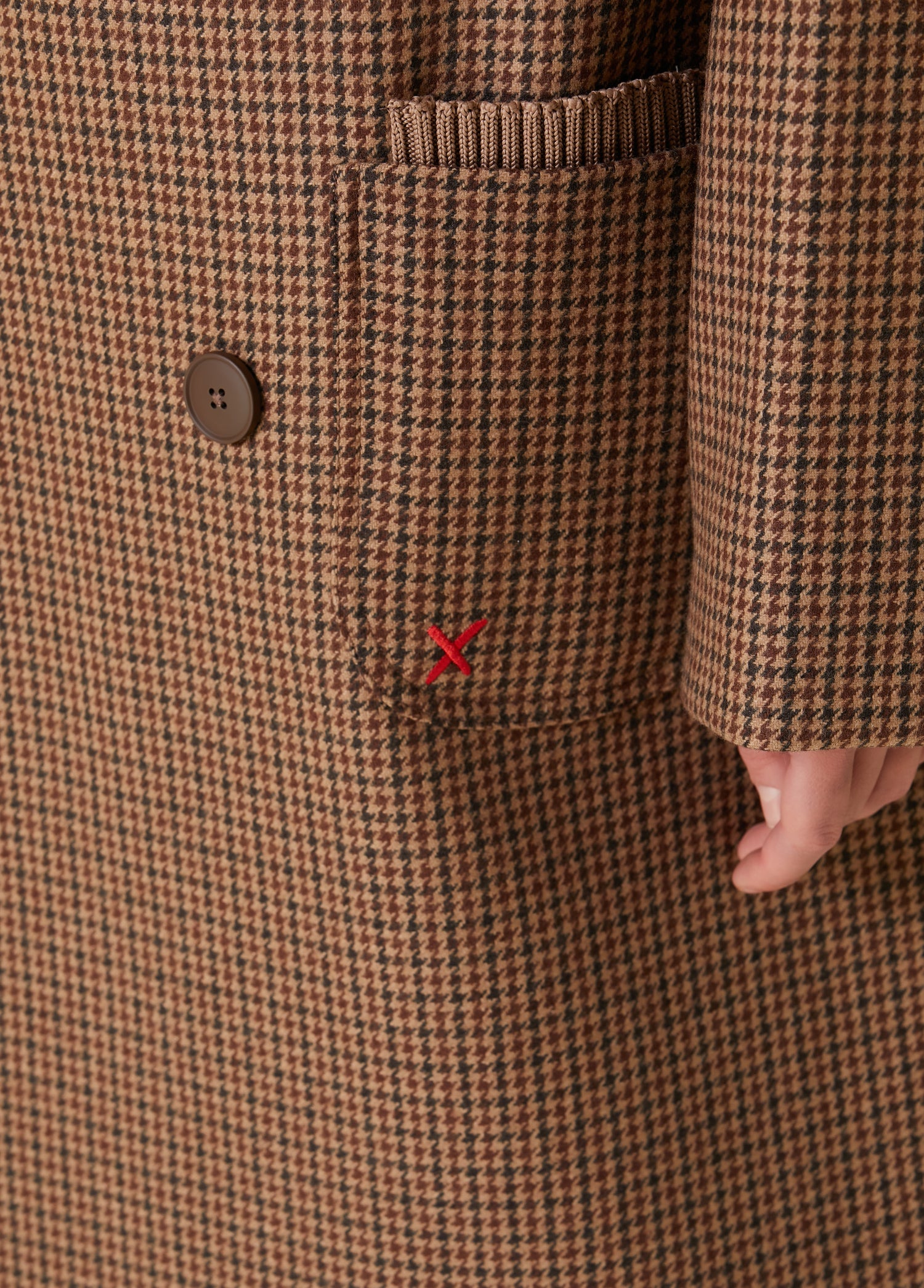 Wool & Cashmere Blend Houndstooth Long Men Coat - Brown