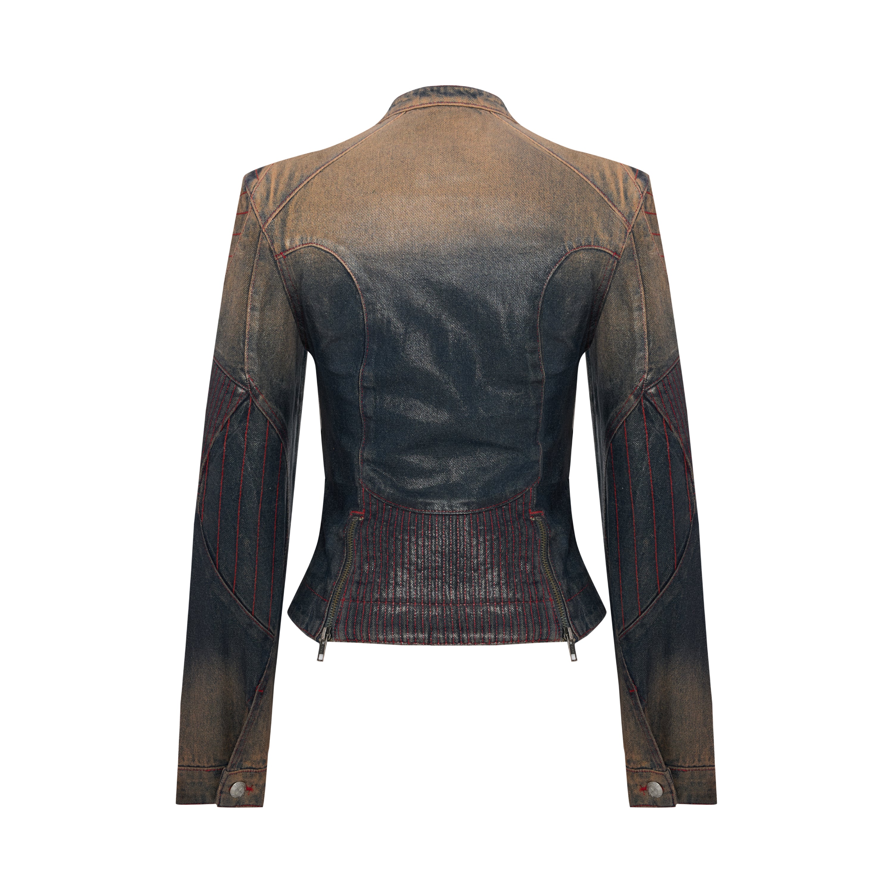 PURE COTTON FADED MOTORCYCLE DENIM JACKET - BLUE