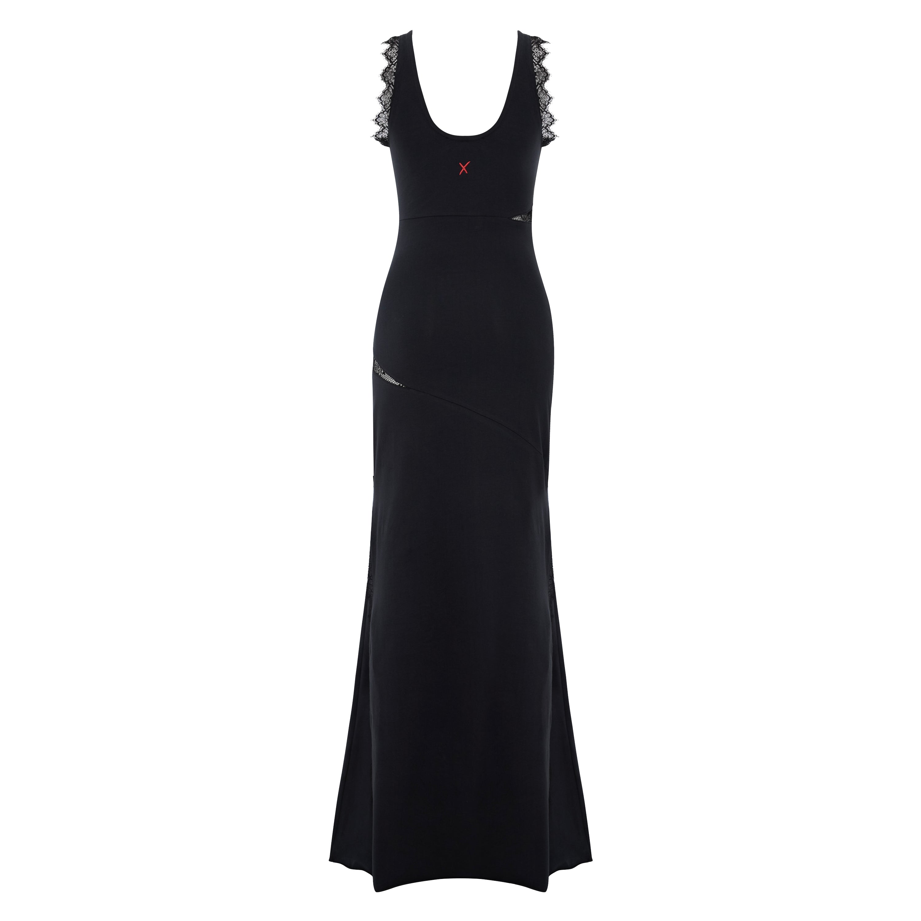 Cotton Long Fitted Black Dress with Straps