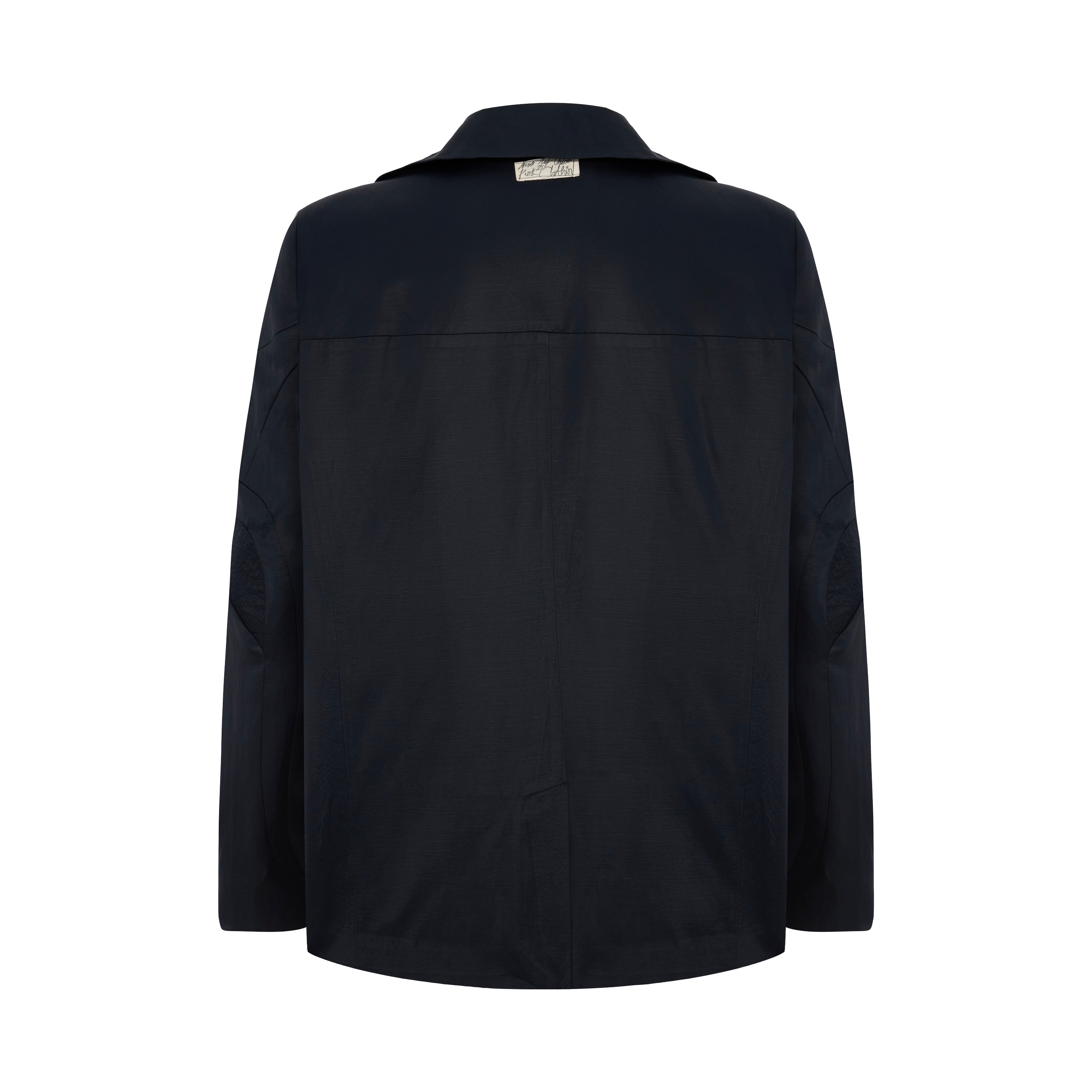 LINEN & COTTON BLEND SHINY WOVEN MEN BLAZER JACKET - BLACK