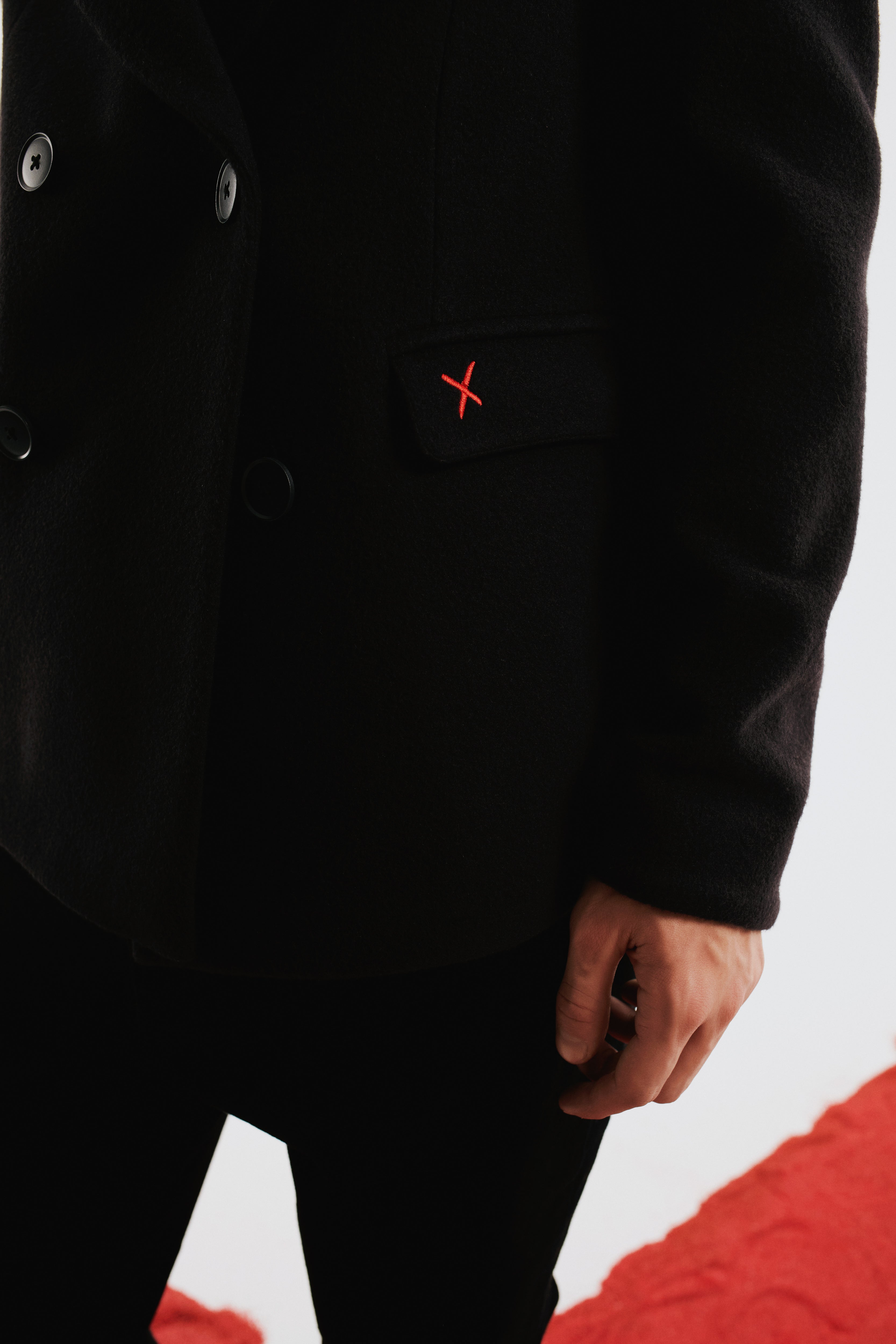 Wool & Cashmere Blend Double Breasted Men Coat - Black