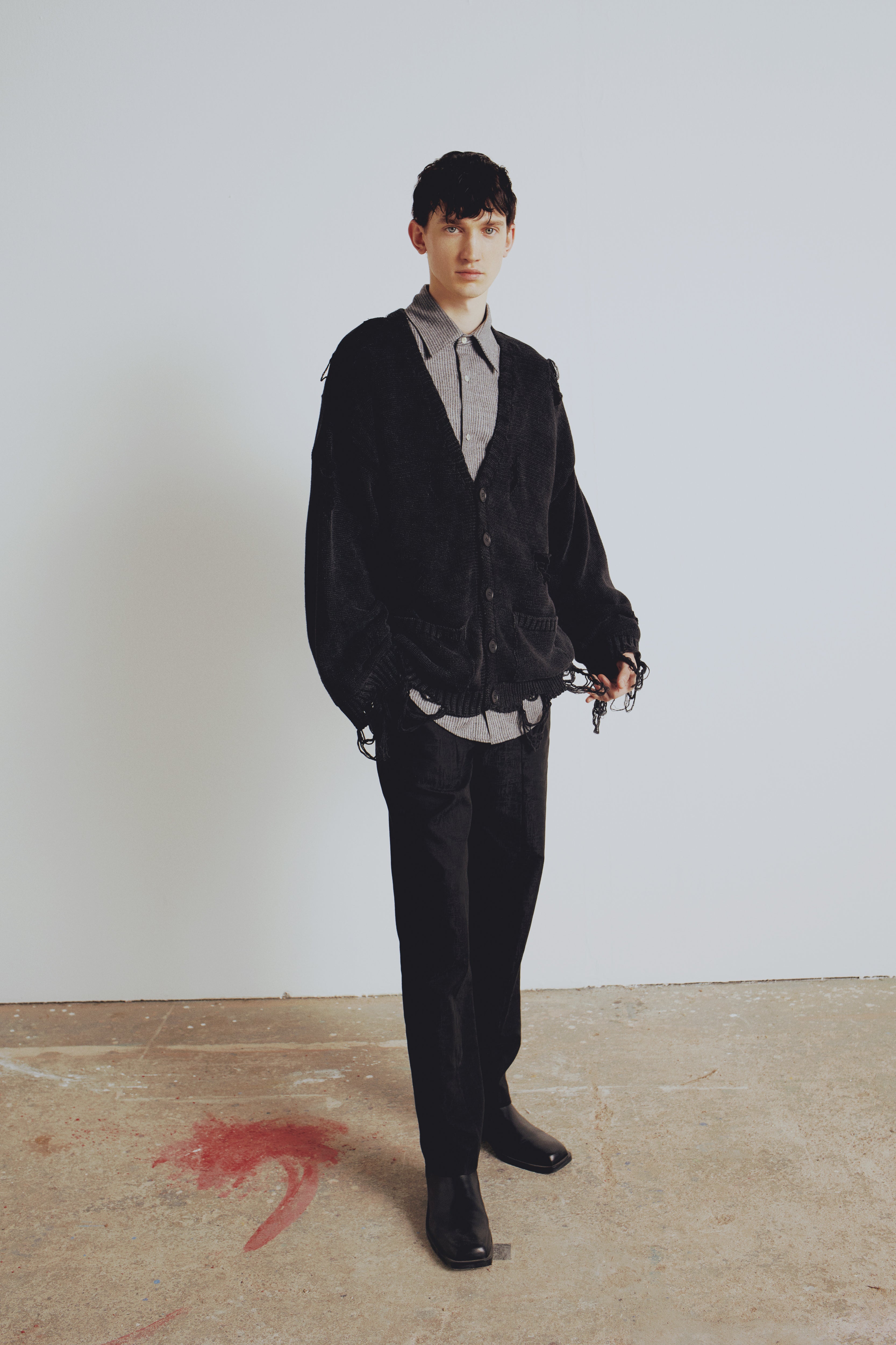 WOOL & CASHMERE BLEND YOUR *ITCH SRTIPED LONG SLEEVE SHIRT - GREY STRIPED