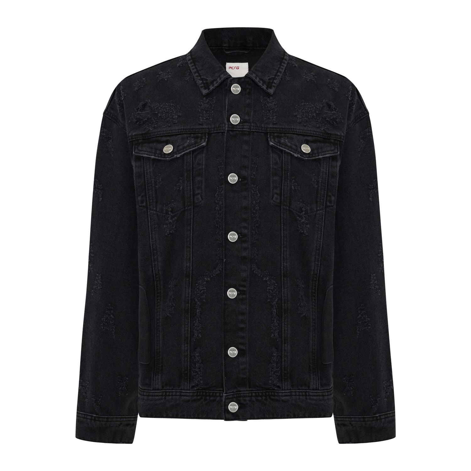 Cotton Distressed Men Denim Jacket - Black
