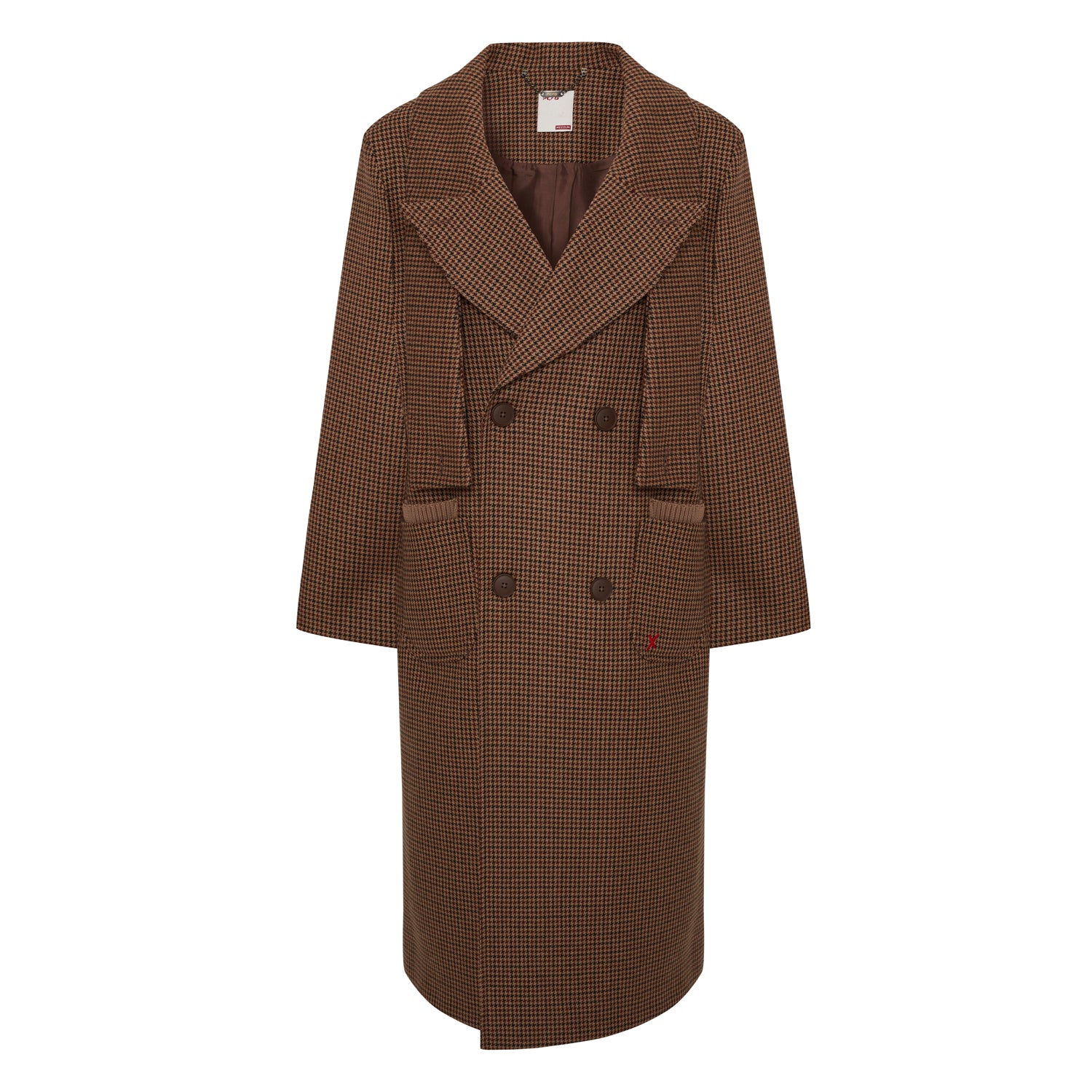 Wool & Cashmere Blend Houndstooth Long Men Coat - Brown