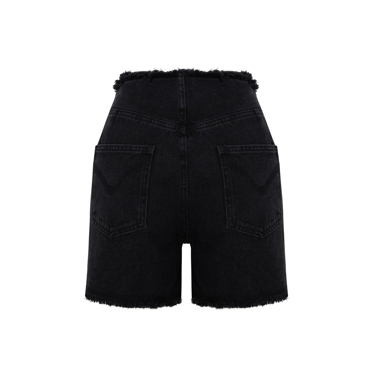 Cotton High Waist Denim Shorts - Black