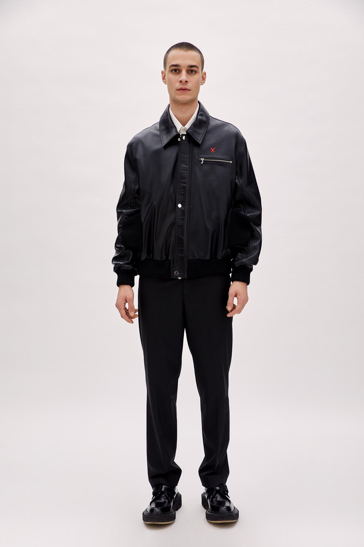 Bomber Men Leather Jacket - Black