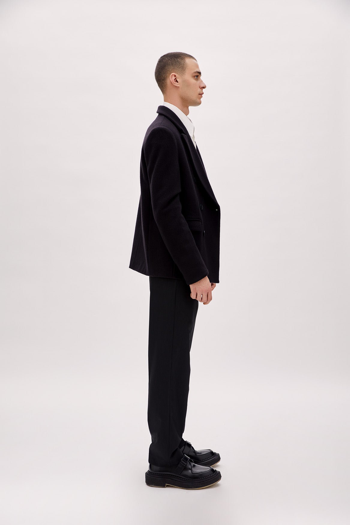 Wool & Cashmere Blend Double Breasted Men Coat - Black