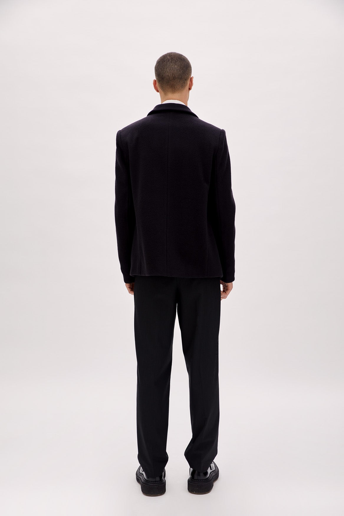 Wool & Cashmere Blend Double Breasted Men Coat - Black