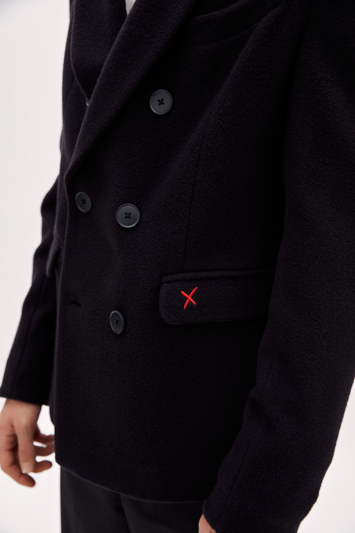 Wool & Cashmere Blend Double Breasted Men Coat - Black