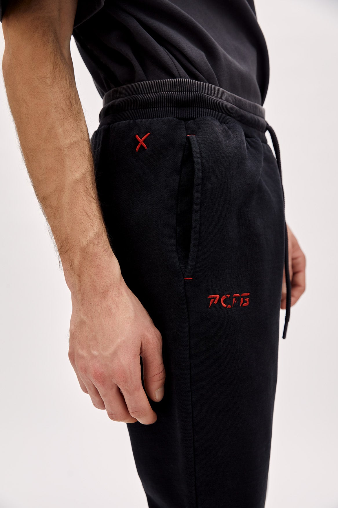 Organic Cotton Acid Washed Track Sweatpant - Black