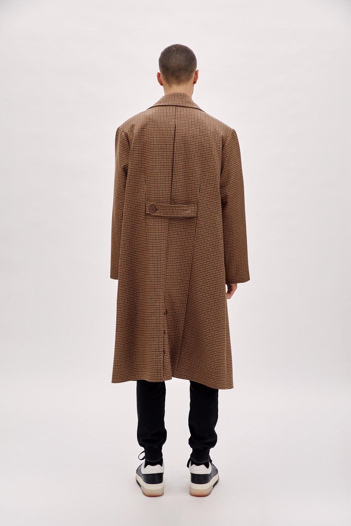 Wool & Cashmere Blend Houndstooth Long Men Coat - Brown