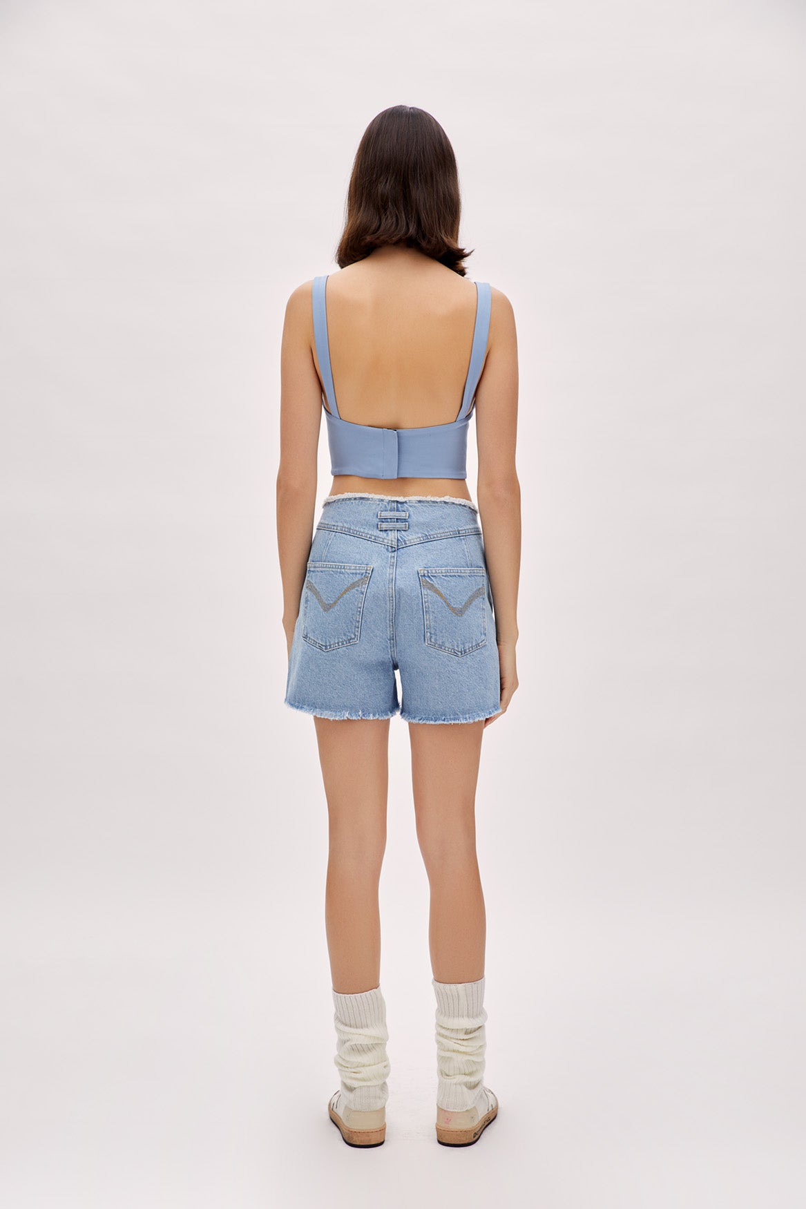 Cotton High Waist Denim Shorts - Baby Blue