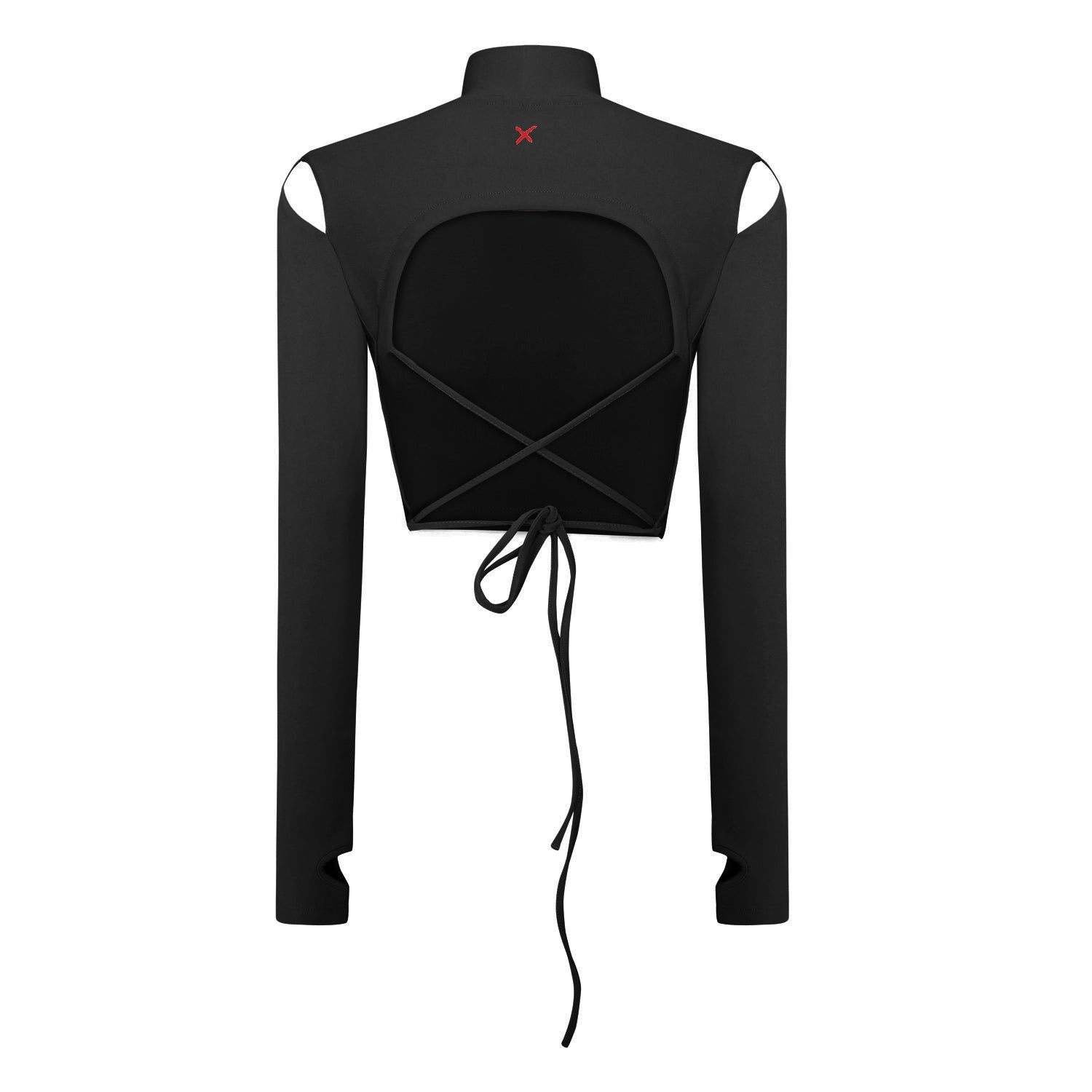 Cotton Long Sleeve Crop Top - Black