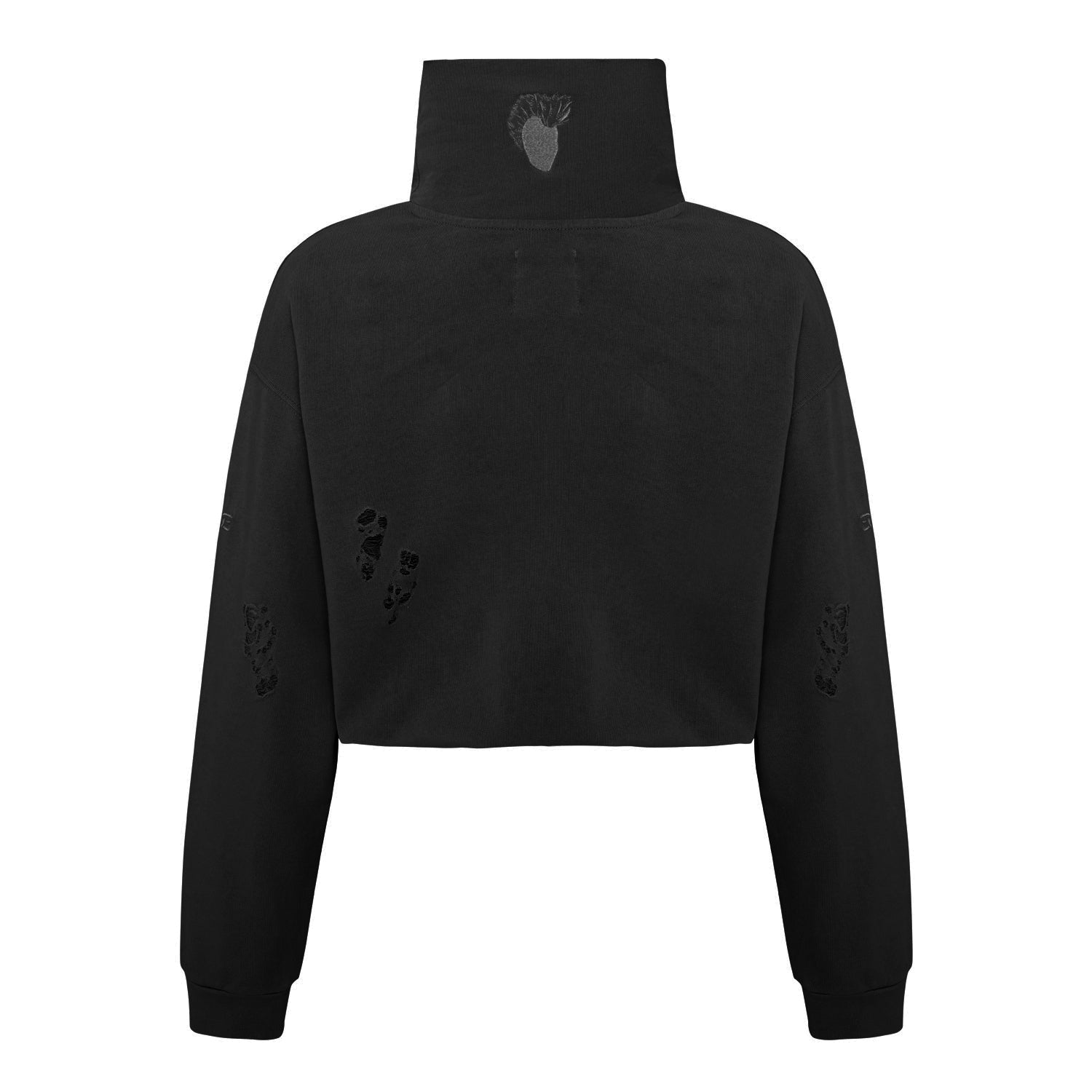 Cotton Destroyed High Neck Sweat - Black