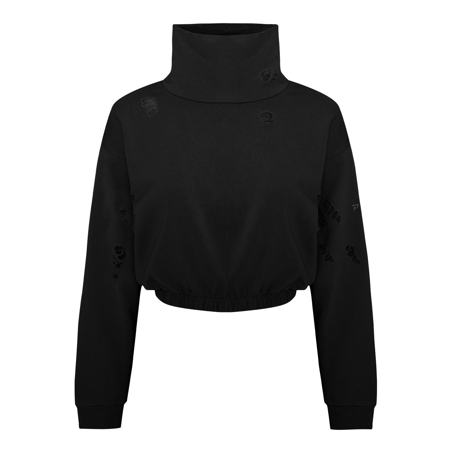 Cotton Destroyed High Neck Sweat - Black