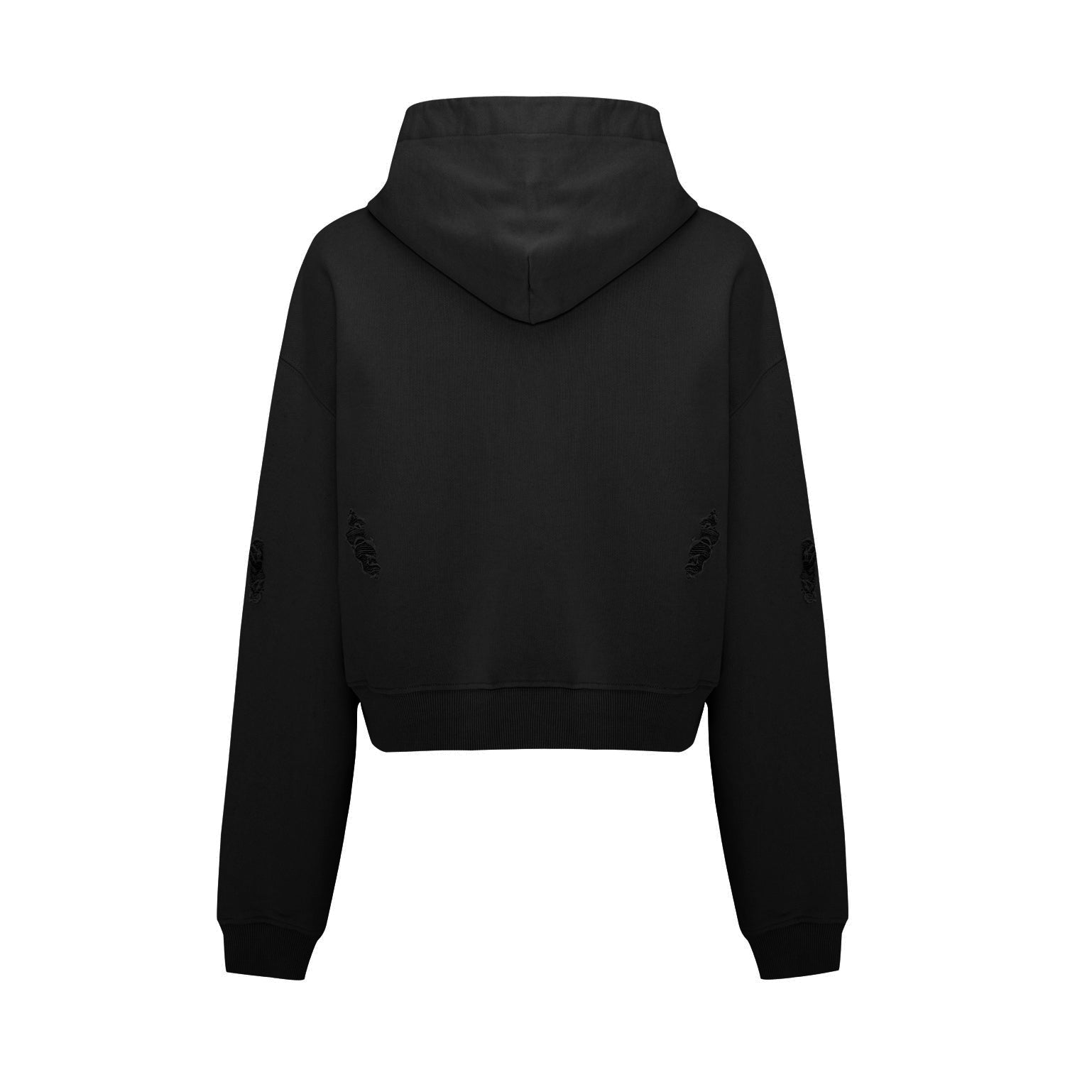 Cotton Destroyed Zip Up Hoodie - Black