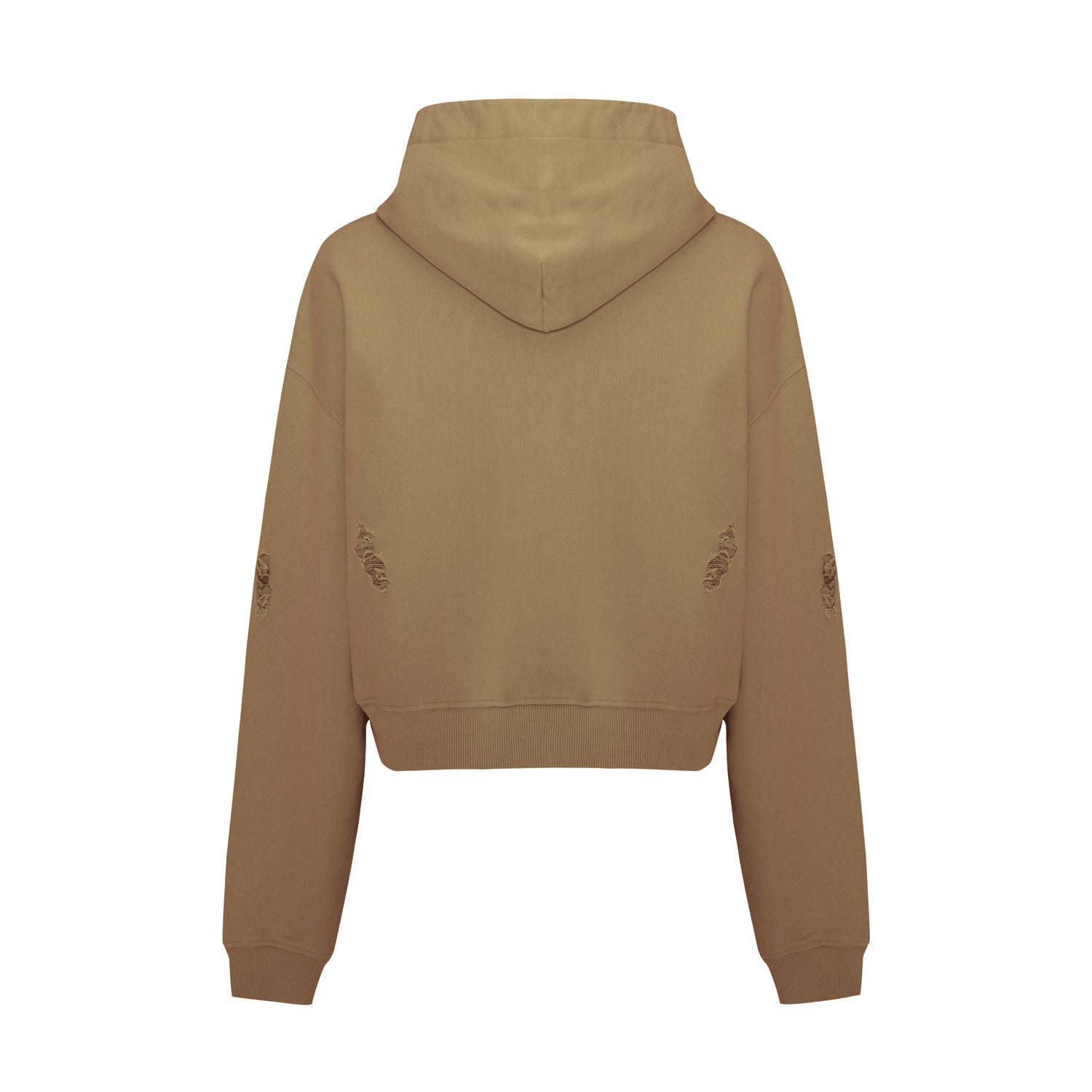 Cotton Destroyed Zip Up Hoodie - Covert Green