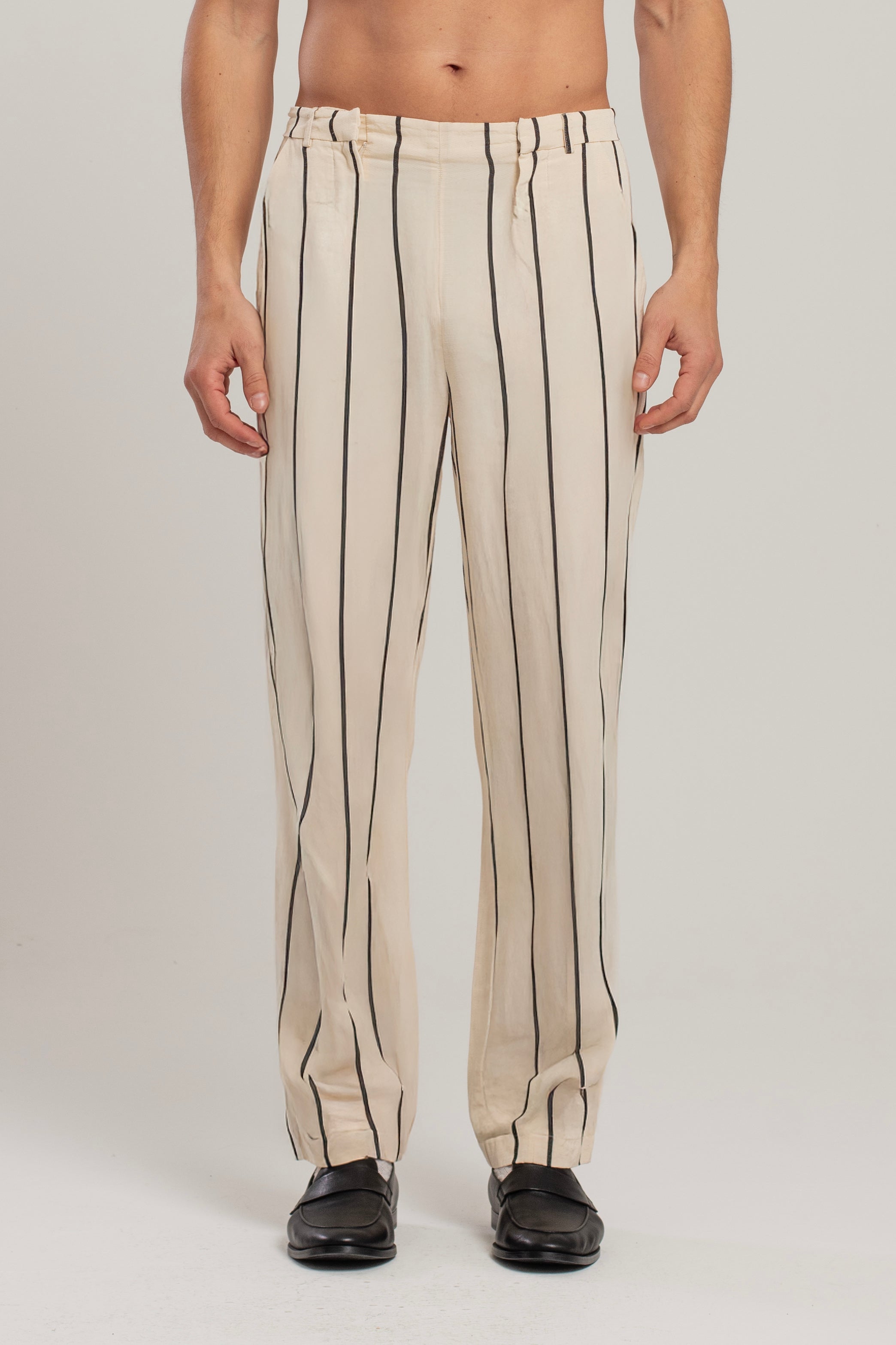 Silk & Linen Blend Free Heaven Kutnia Striped Two Zipped Pant