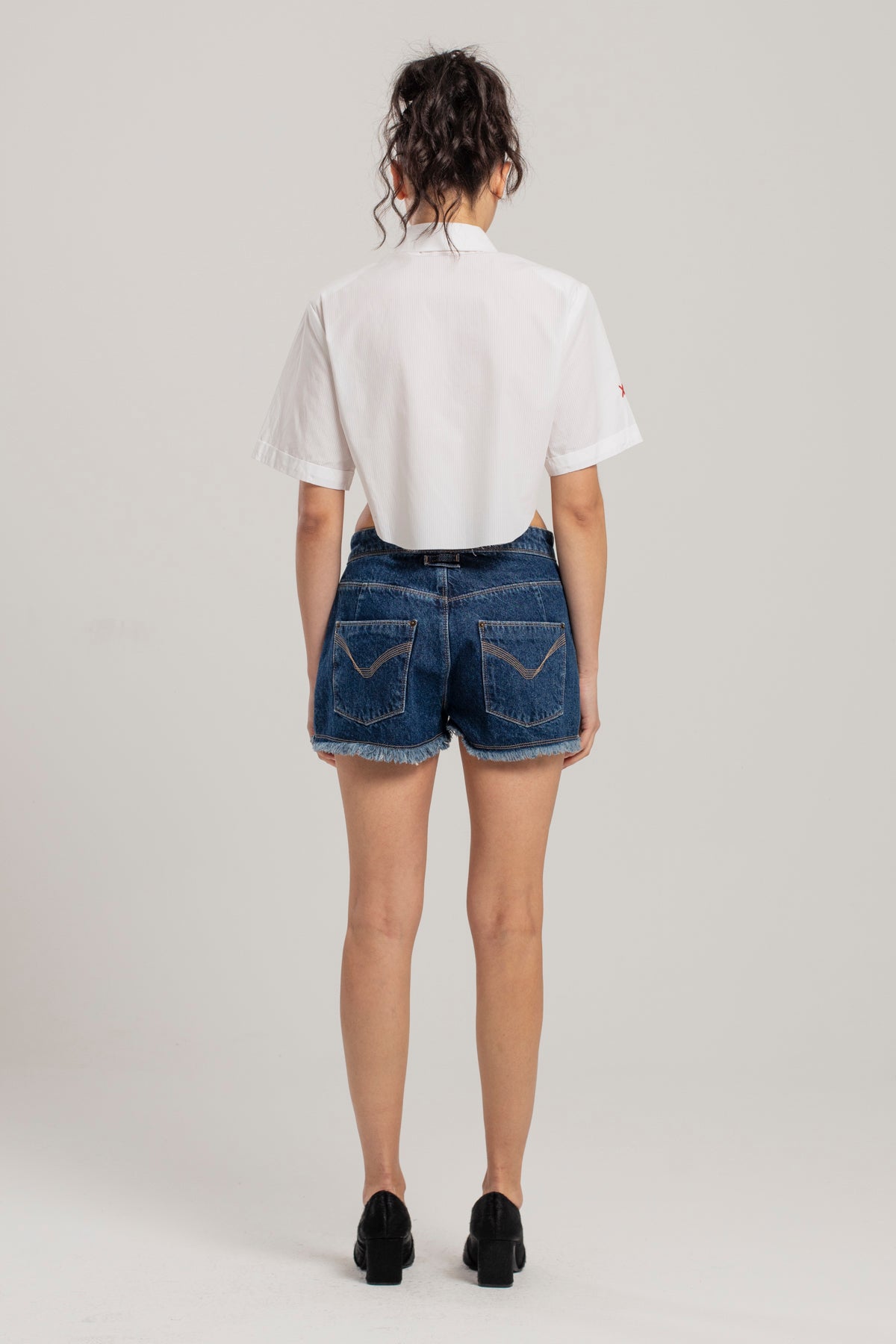 Pure Cotton Free Heaven Striped Crop Shirt - White