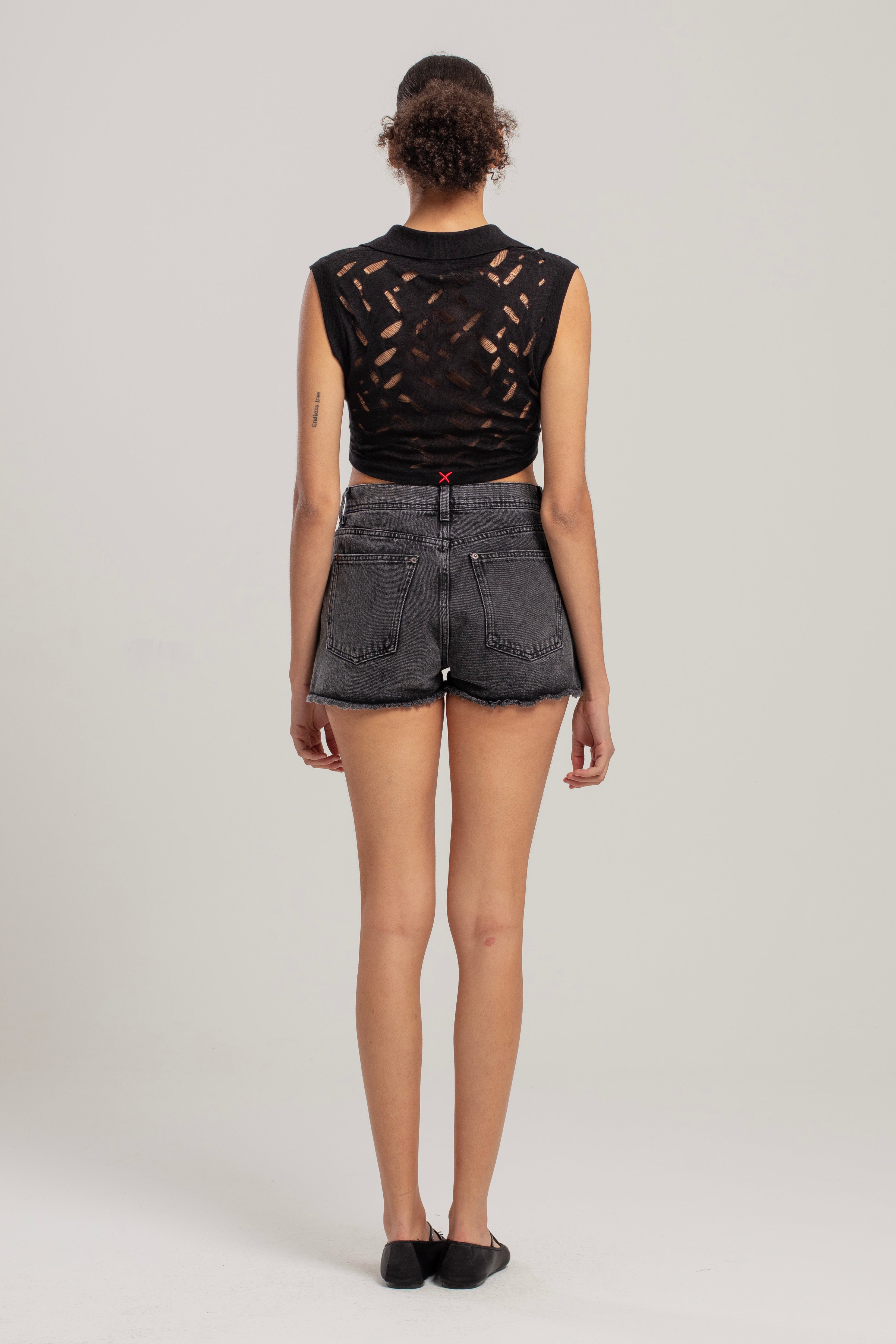 Cropped Ripped Knit Top Jet - Black