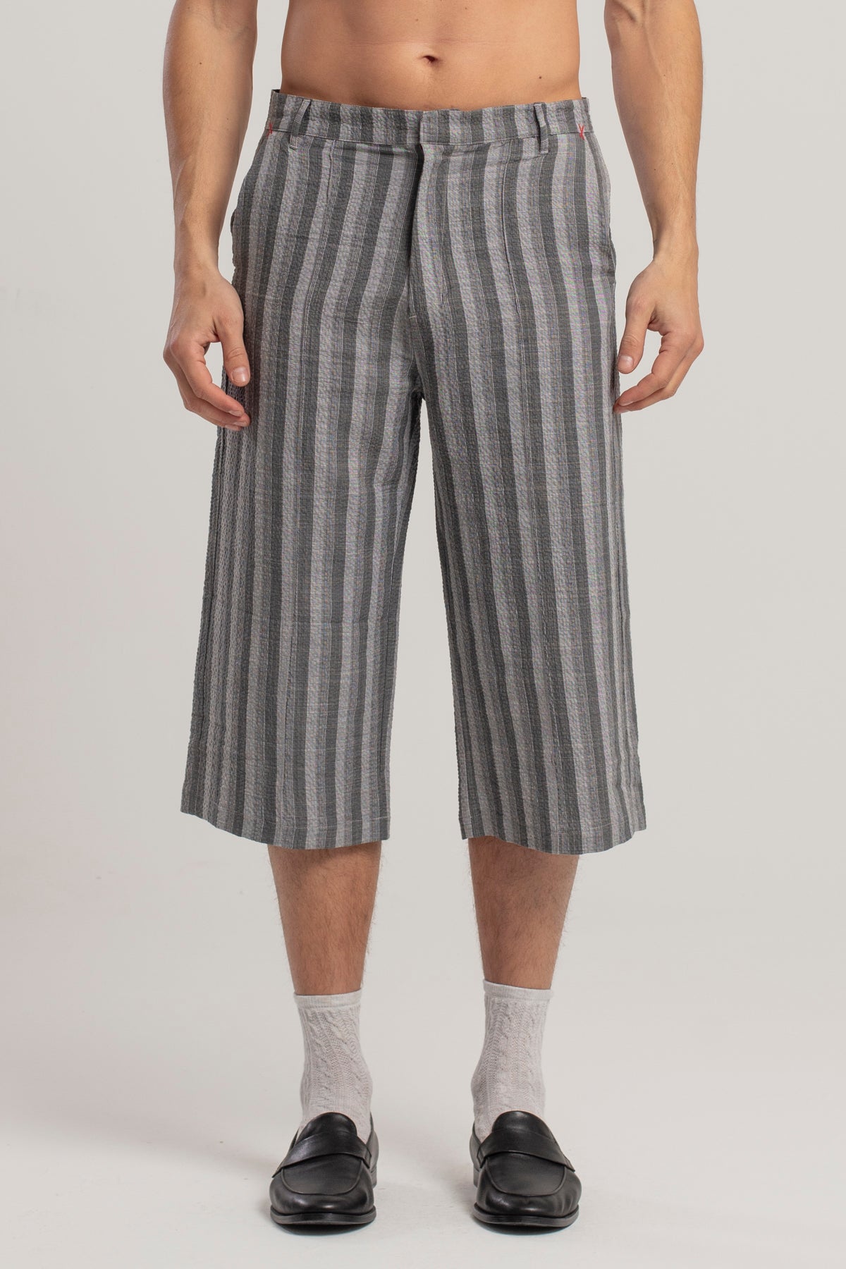 LINEN & COTTON BLEND CHECKED WOVEN SHORT