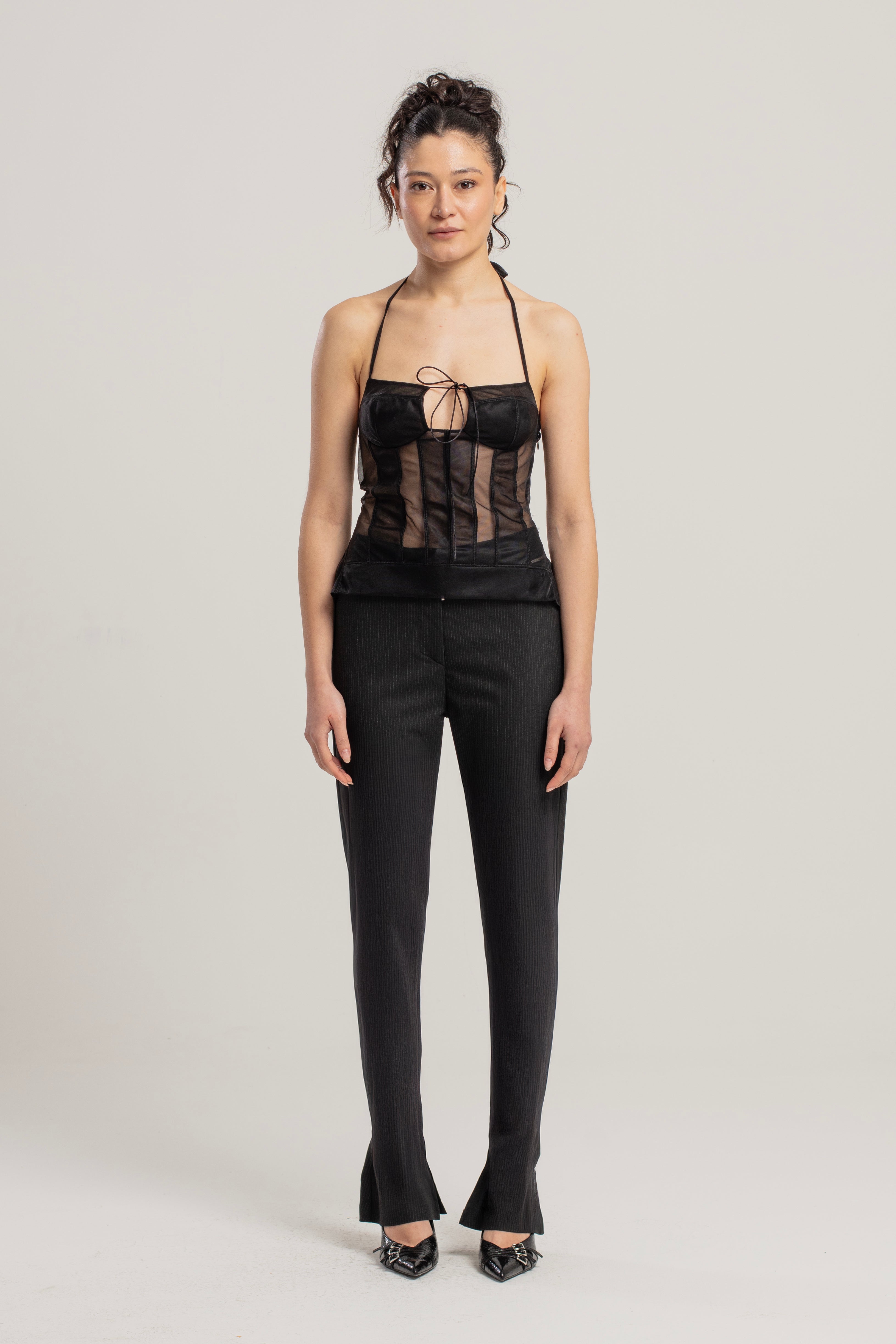 Zip Detail Skinny Women Flare Pant - Black