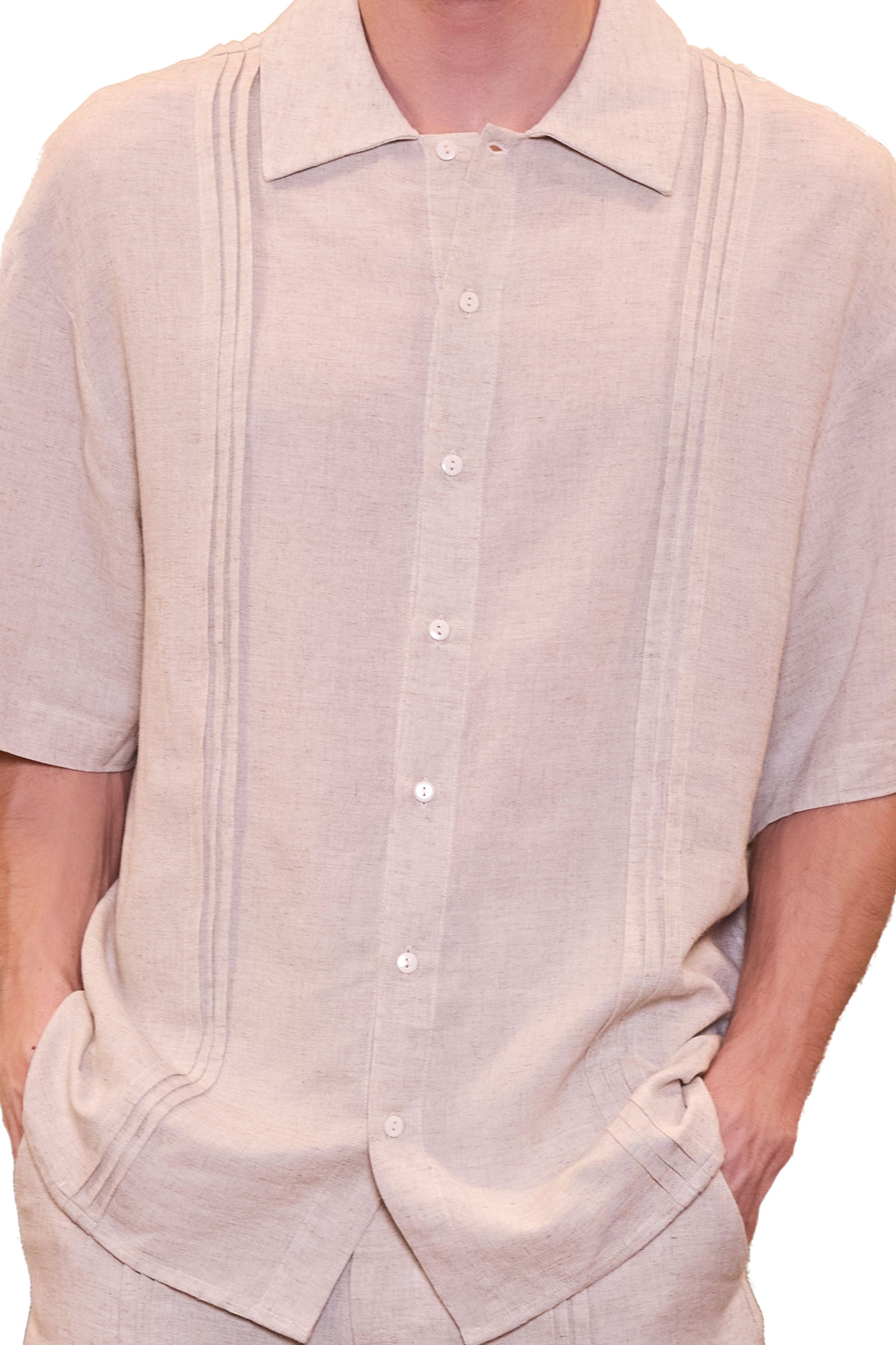Daydreamers Short Sleeve Linen Shirt With Stitch Detail