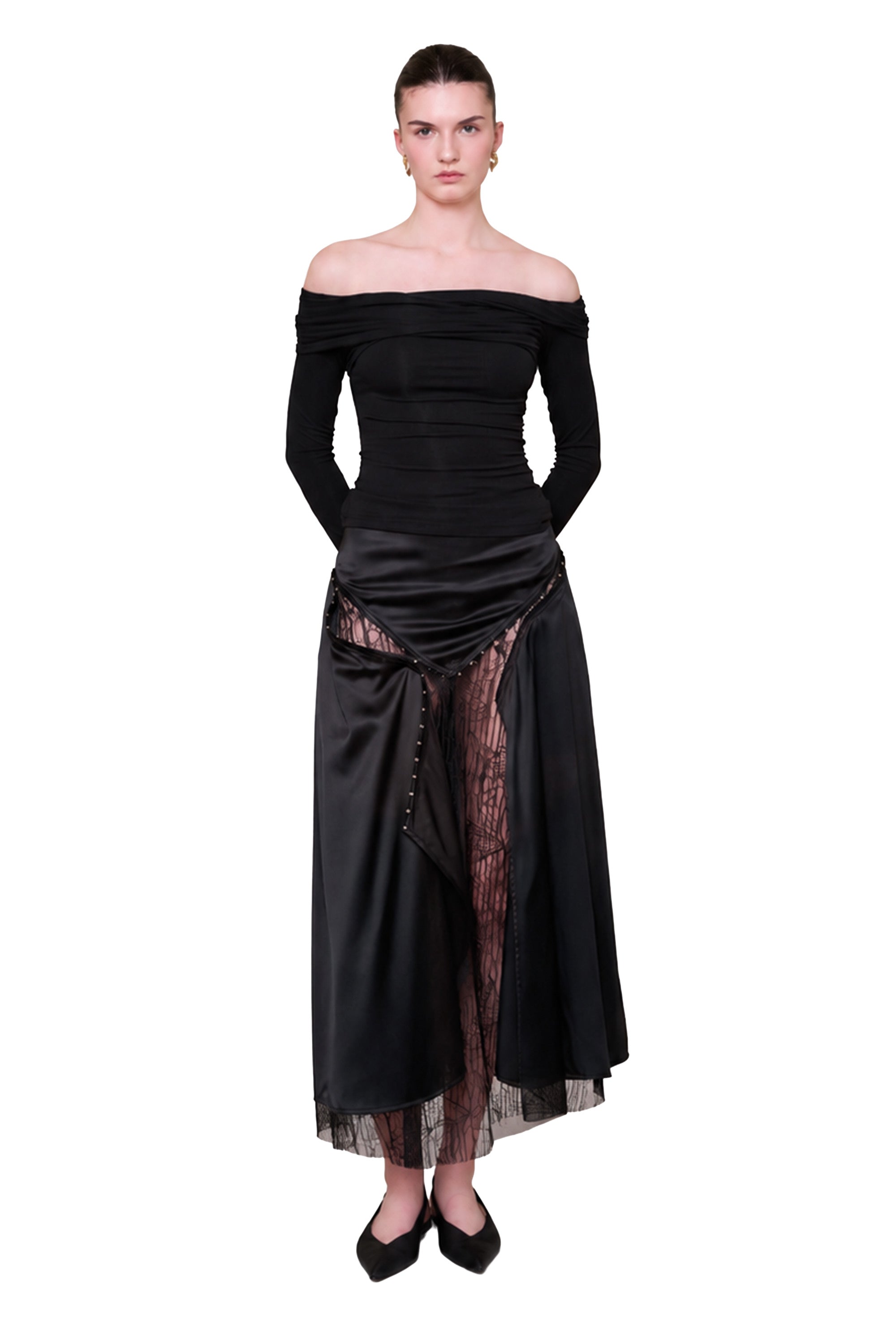 The Party Edit Rib Draped Long Sleeve Top